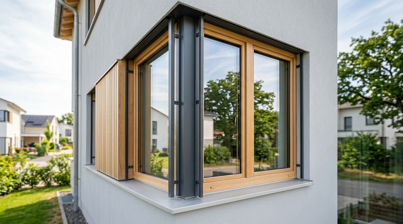 Moderne dreifach verglaste Fenster in einem sanierten Wohngebäude zur optimalen Wärmedämmung
